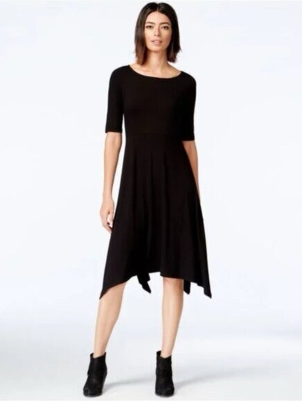 Eileen Fisher Wool Handkerchief Hem Dress Black Size Small